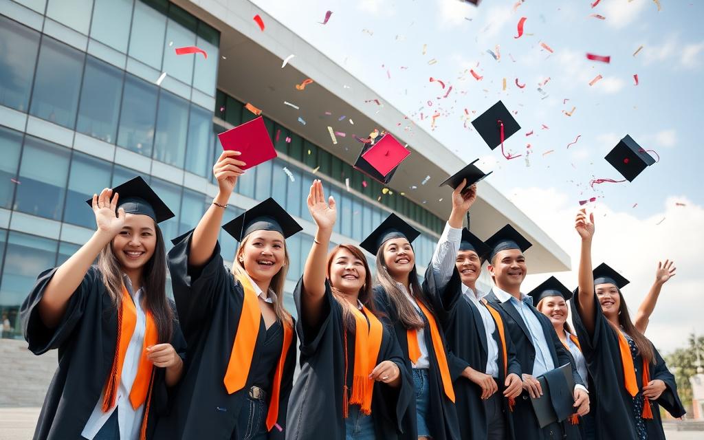 Students celebrating successful enrolment