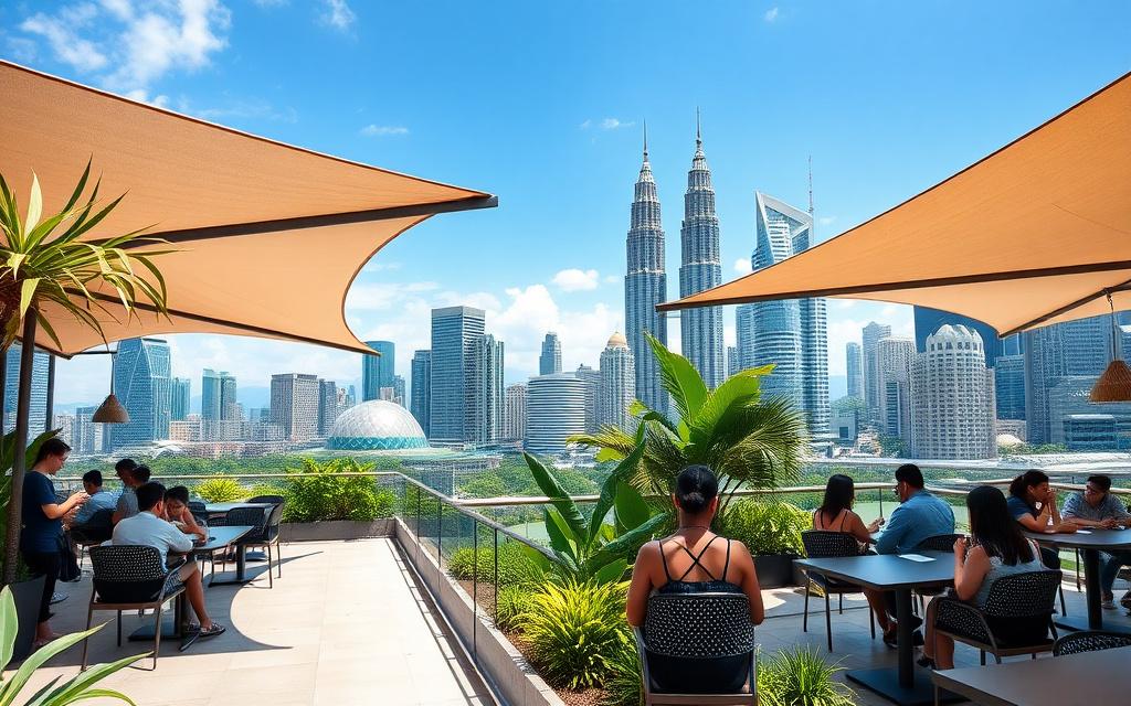 Rooftop study garden overlooking the Kuala Lumpur skyline