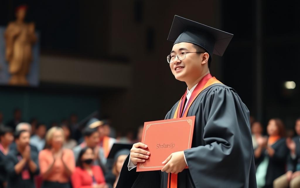 Student receiving a scholarship award on stage