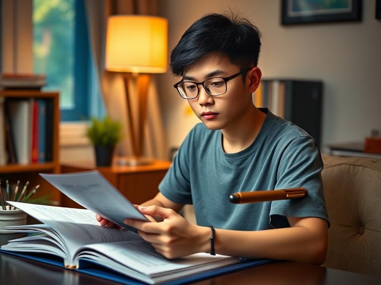 Student weighing university brochures against SPM results